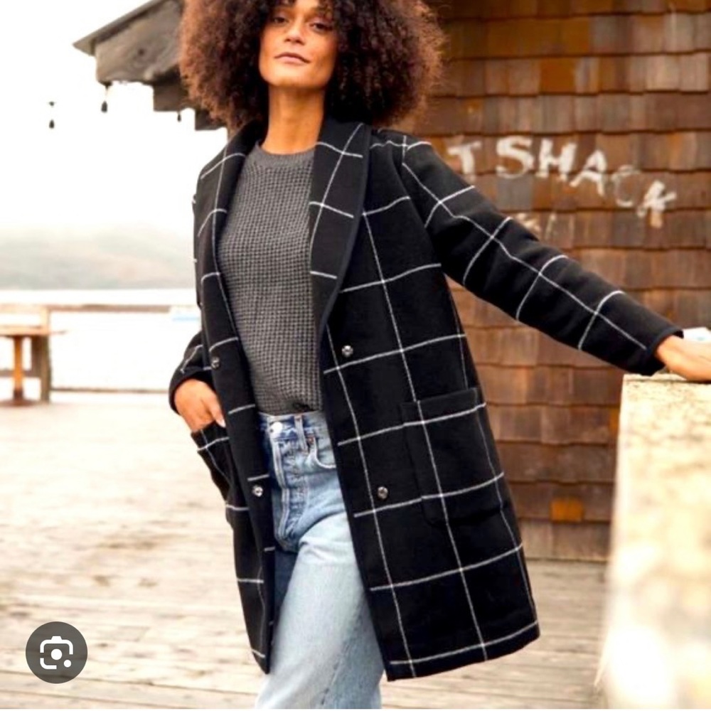 Marine Layer Black Windowpane Pea Coat
